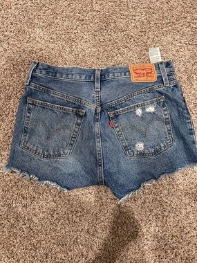 Classic Levi’s 501-style blue denim cutoff shorts